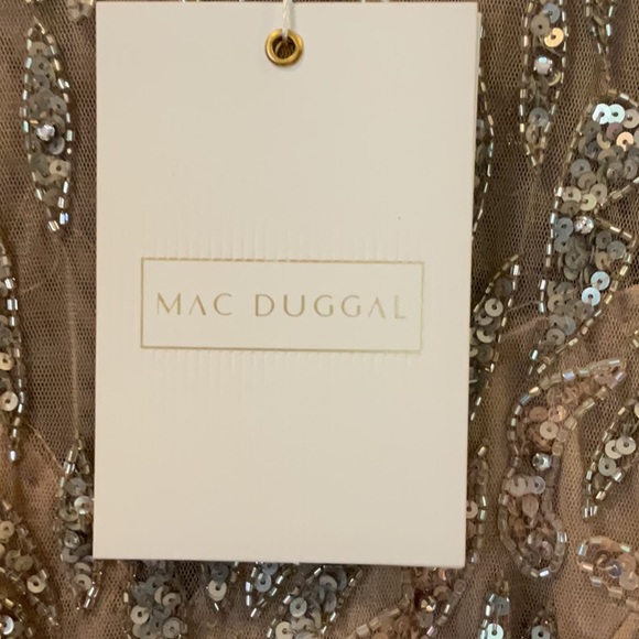 Mac Duggal - Beige Beaded Long Sleeve Evening Gown - Picture 4 of 11